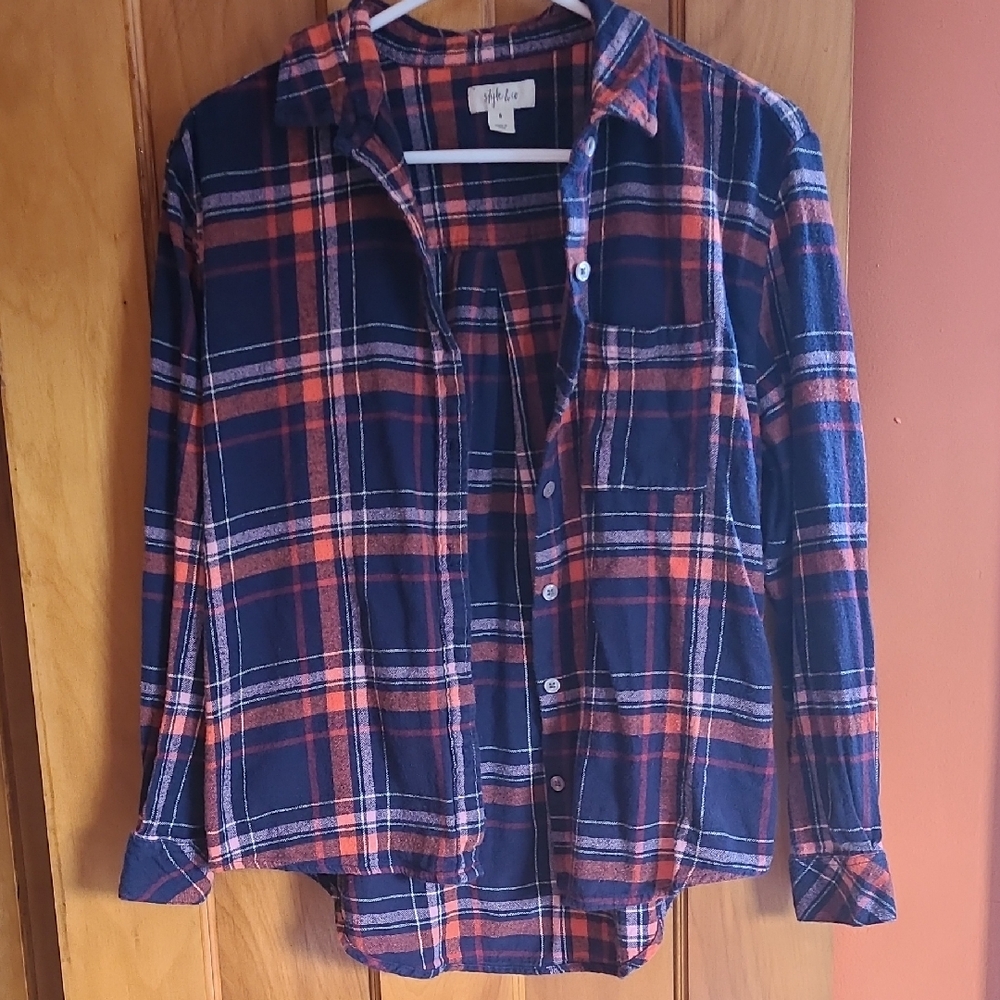 Small Button Down Blue & Orange